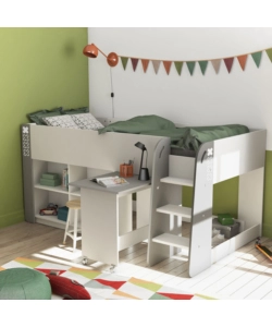 LETTO SINGOLO CON SCRIVANIA ESTRAIBILE BIANCO 210,3X124,2X97,8 CM